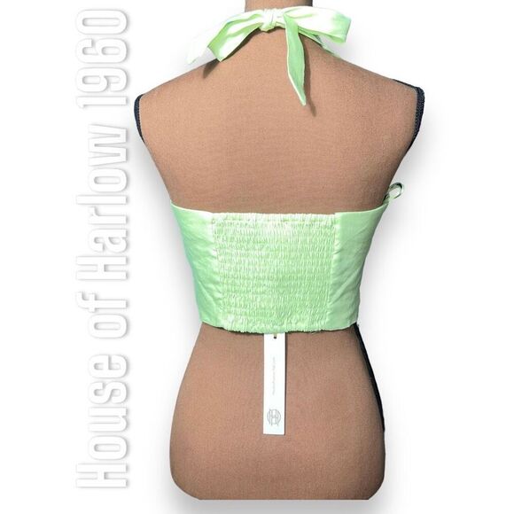 House of Harlow 1960 Linen Blend Smocked Back Halter Top in Lime, Women’s 6 - Picture 3 of 8